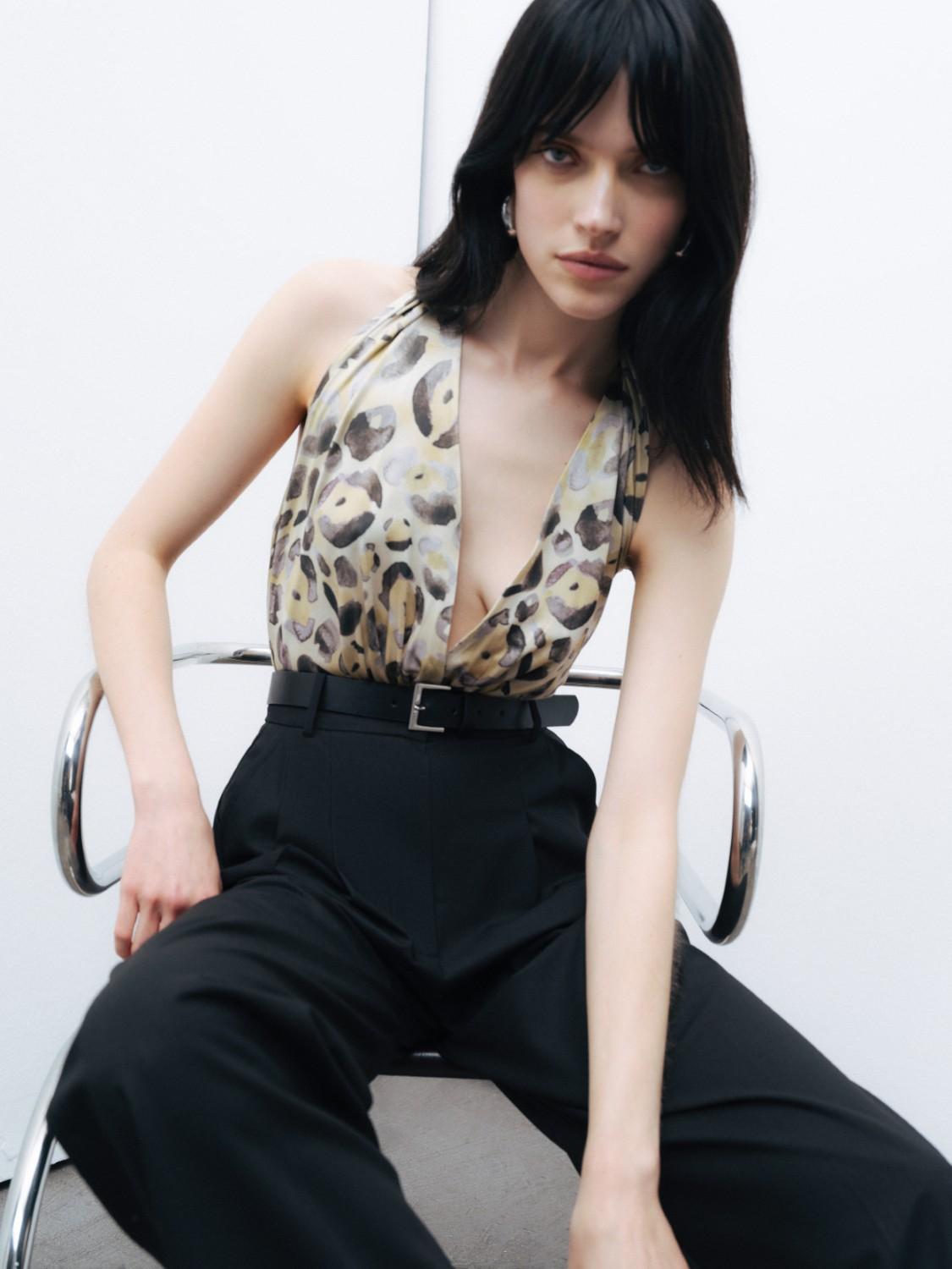  Desenli Halter Yaka Body