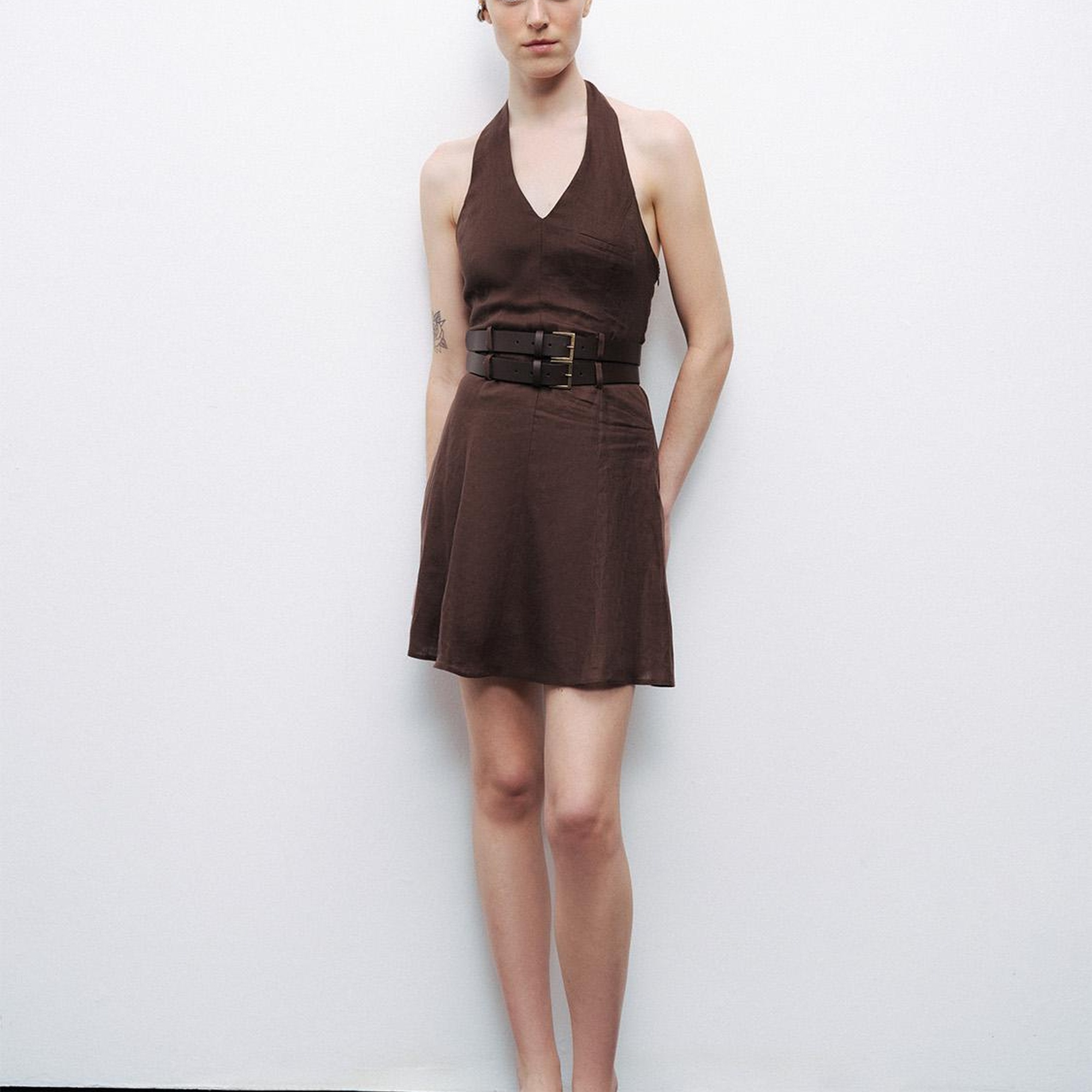 Çift Kemer Detaylı Mini Elbise