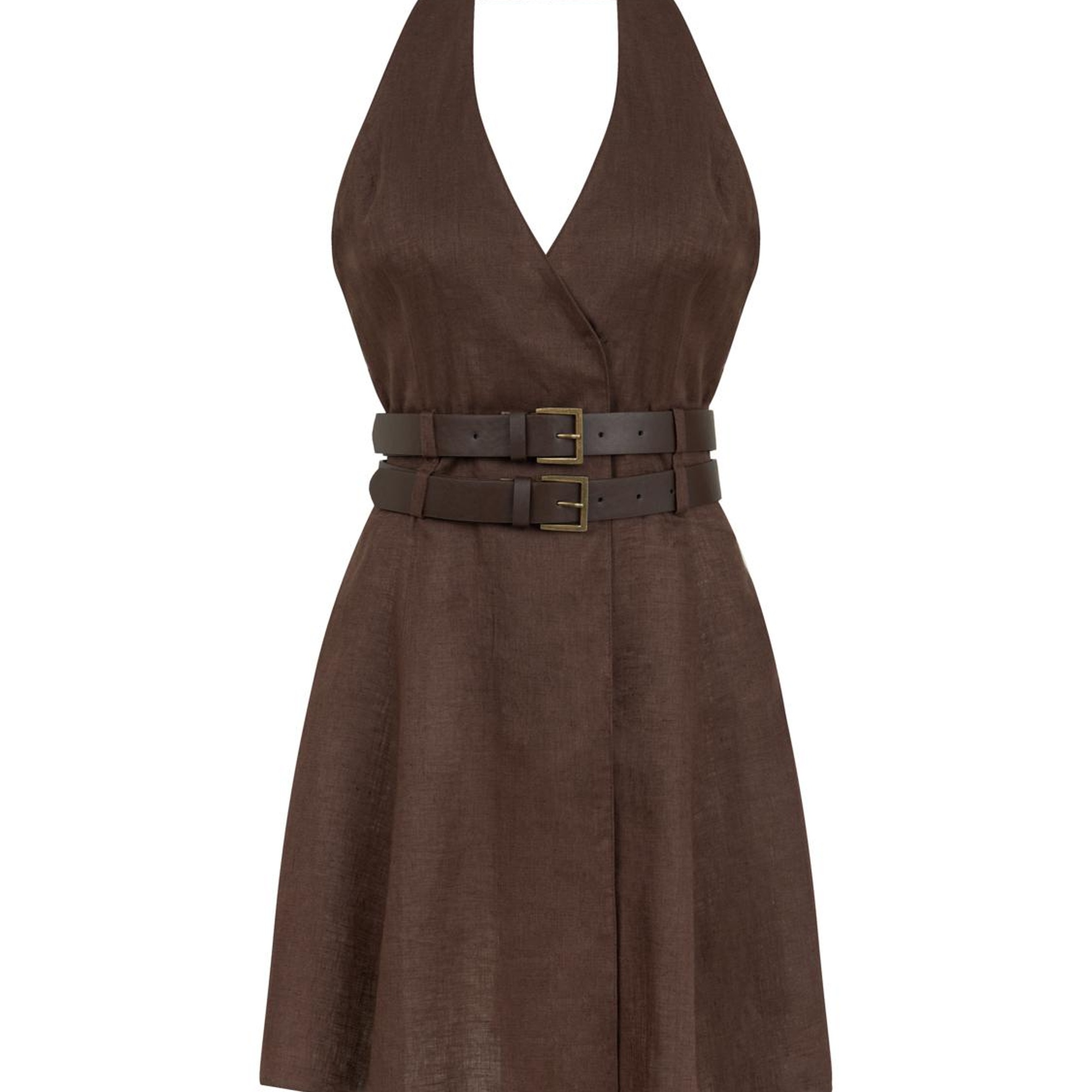 Çift Kemer Detaylı Mini Elbise