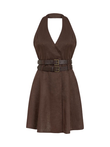 Çift Kemer Detaylı Mini Elbise