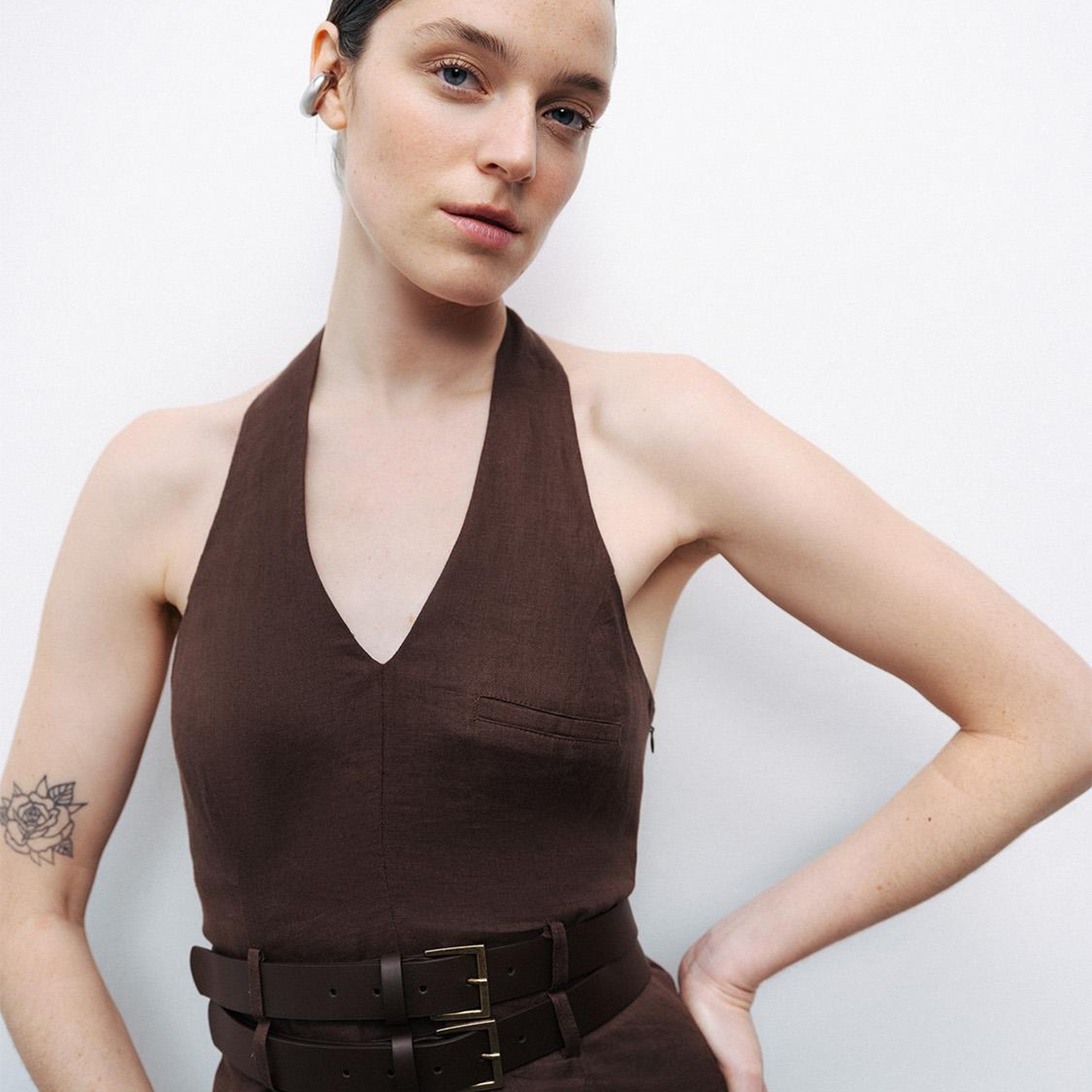 Çift Kemer Detaylı Mini Elbise