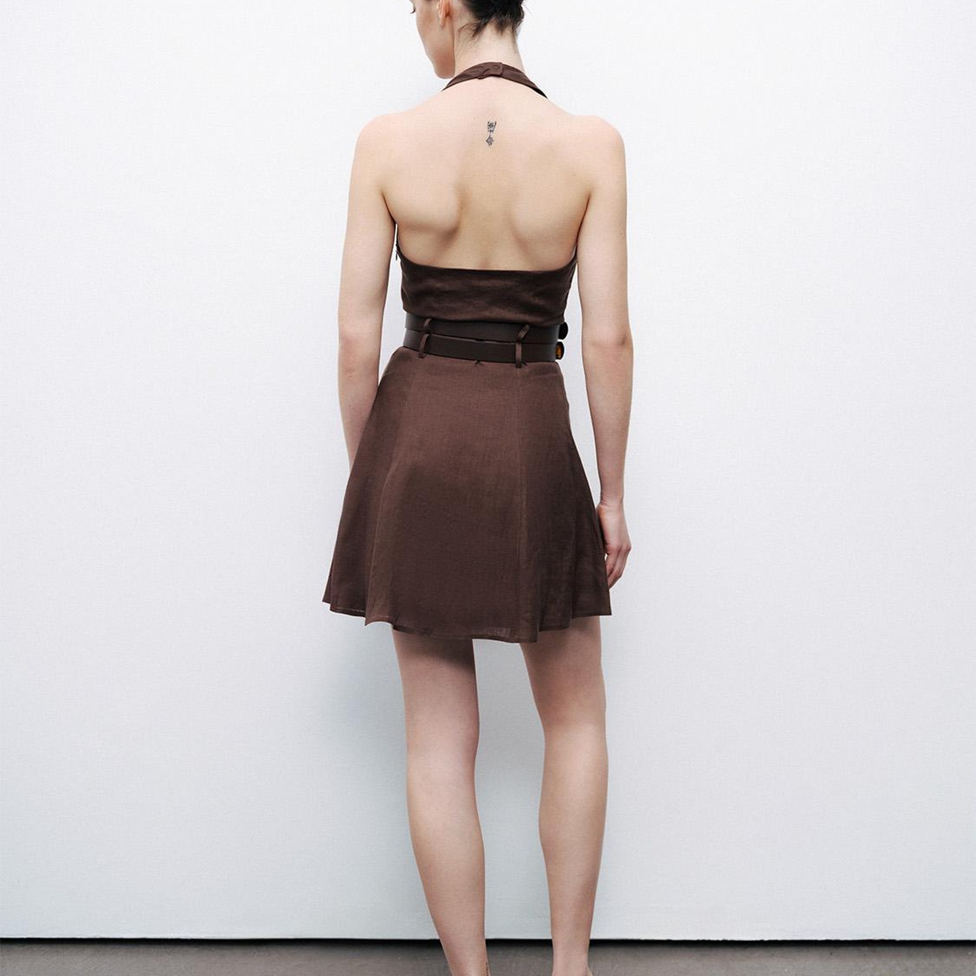 Çift Kemer Detaylı Mini Elbise