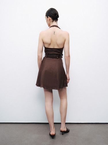  Çift Kemer Detaylı Mini Elbise