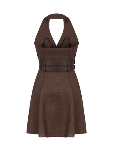  Çift Kemer Detaylı Mini Elbise