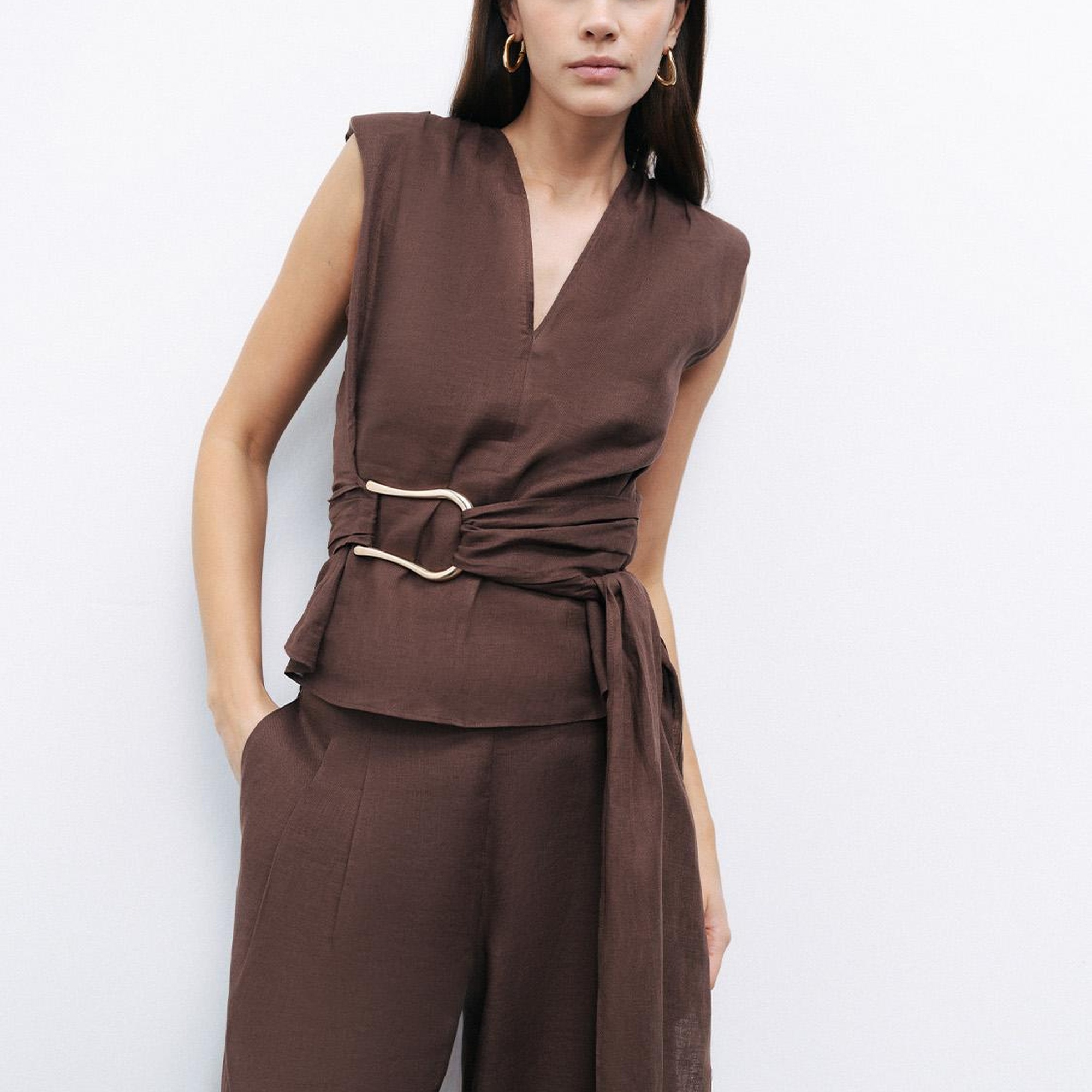 Bel Aksesuar Detaylı Bluz