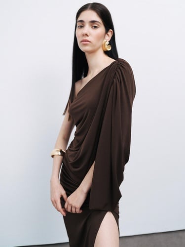  Drape Detaylı Maxi Elbise