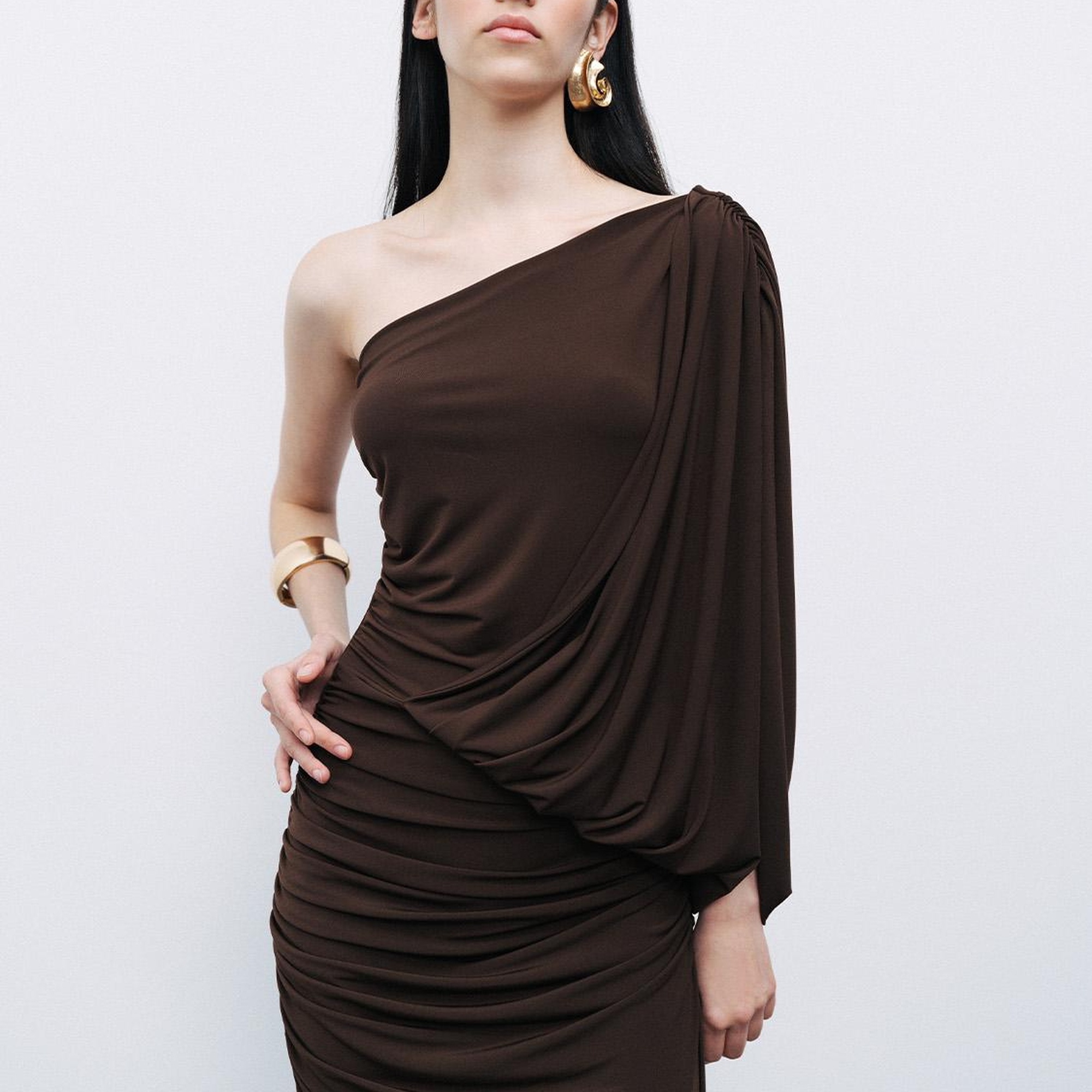 Drape Detaylı Maxi Elbise