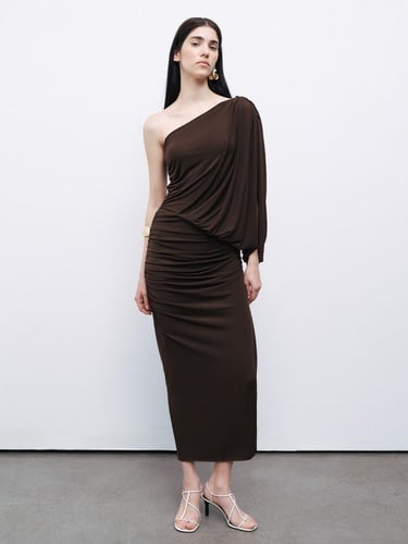  Drape Detaylı Maxi Elbise