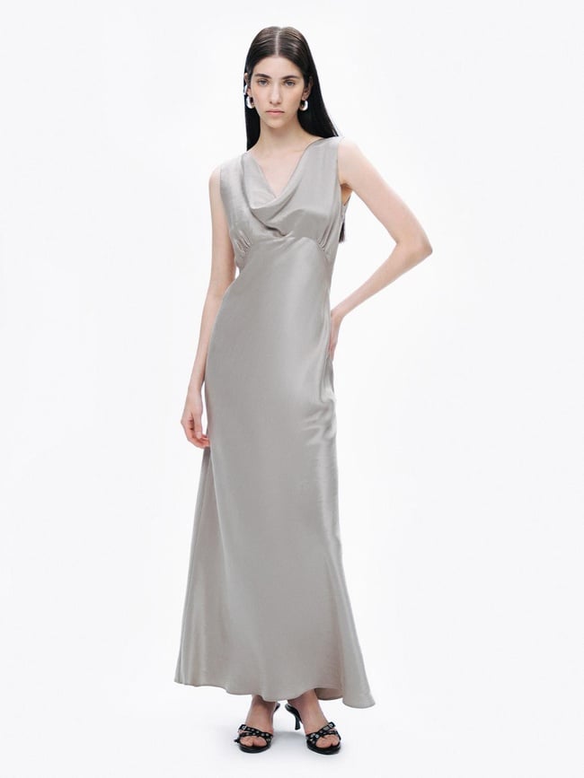  Degaje Yaka Maxi Elbise