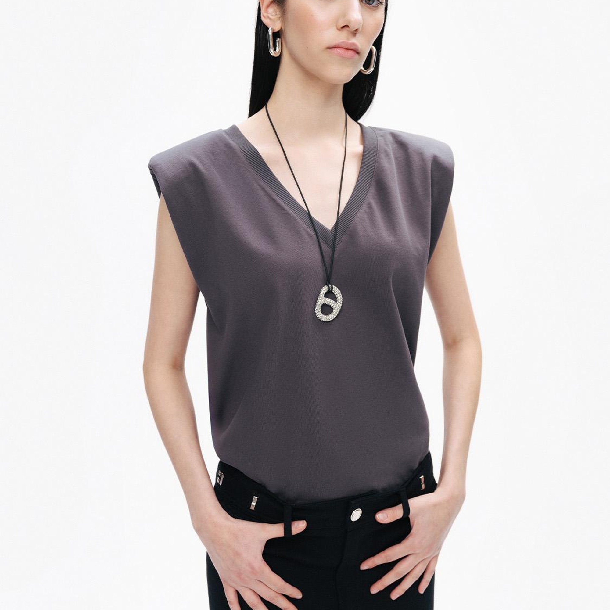 V Yaka Vatkalı Tişört