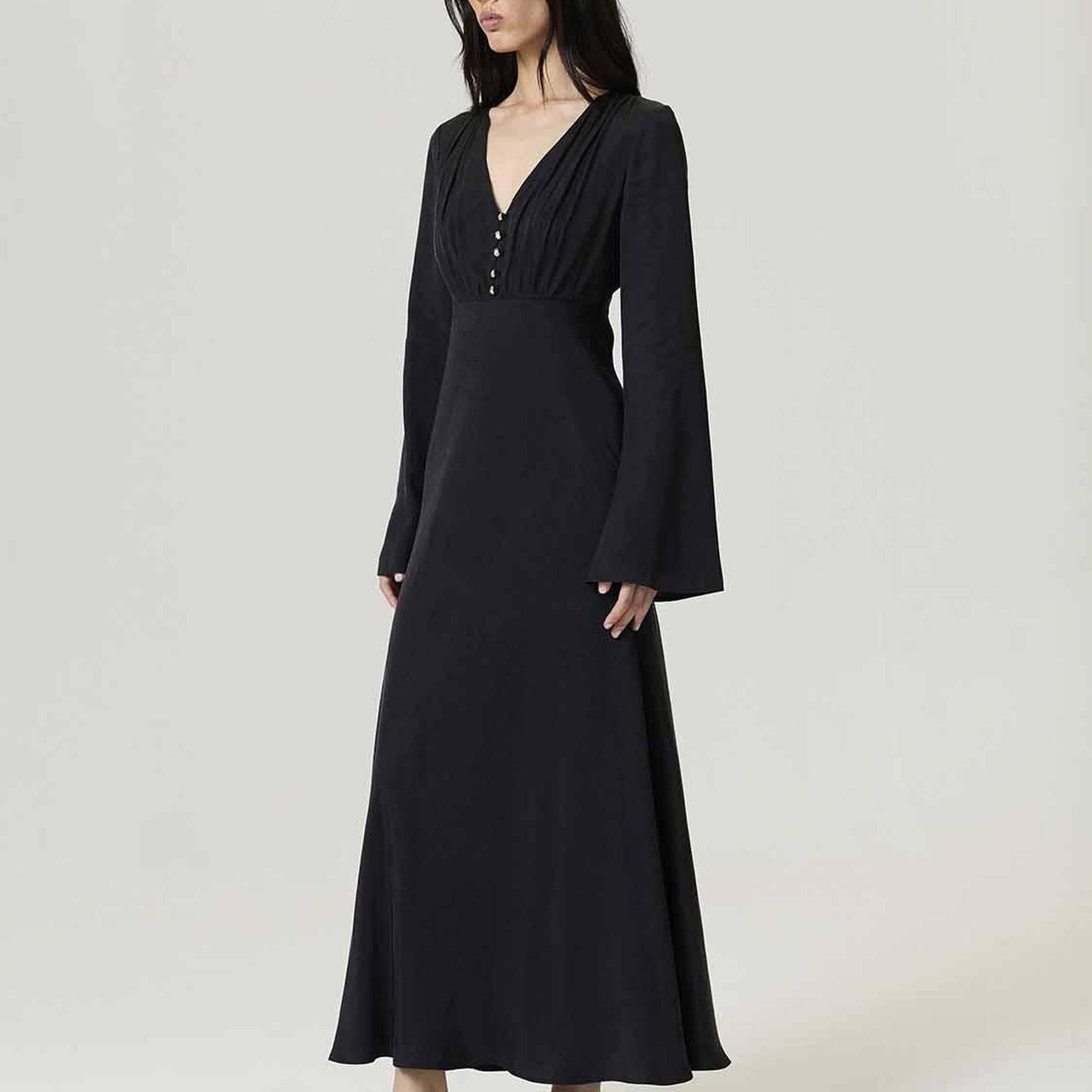 Kristal Düğme Aksesuarlı Maxi Elbise