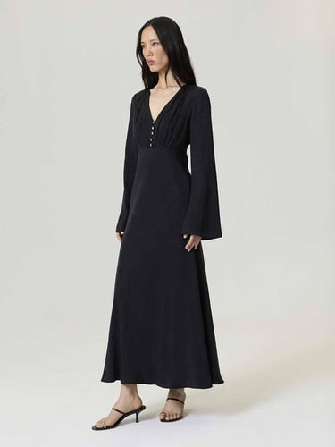  Kristal Düğme Aksesuarlı Maxi Elbise