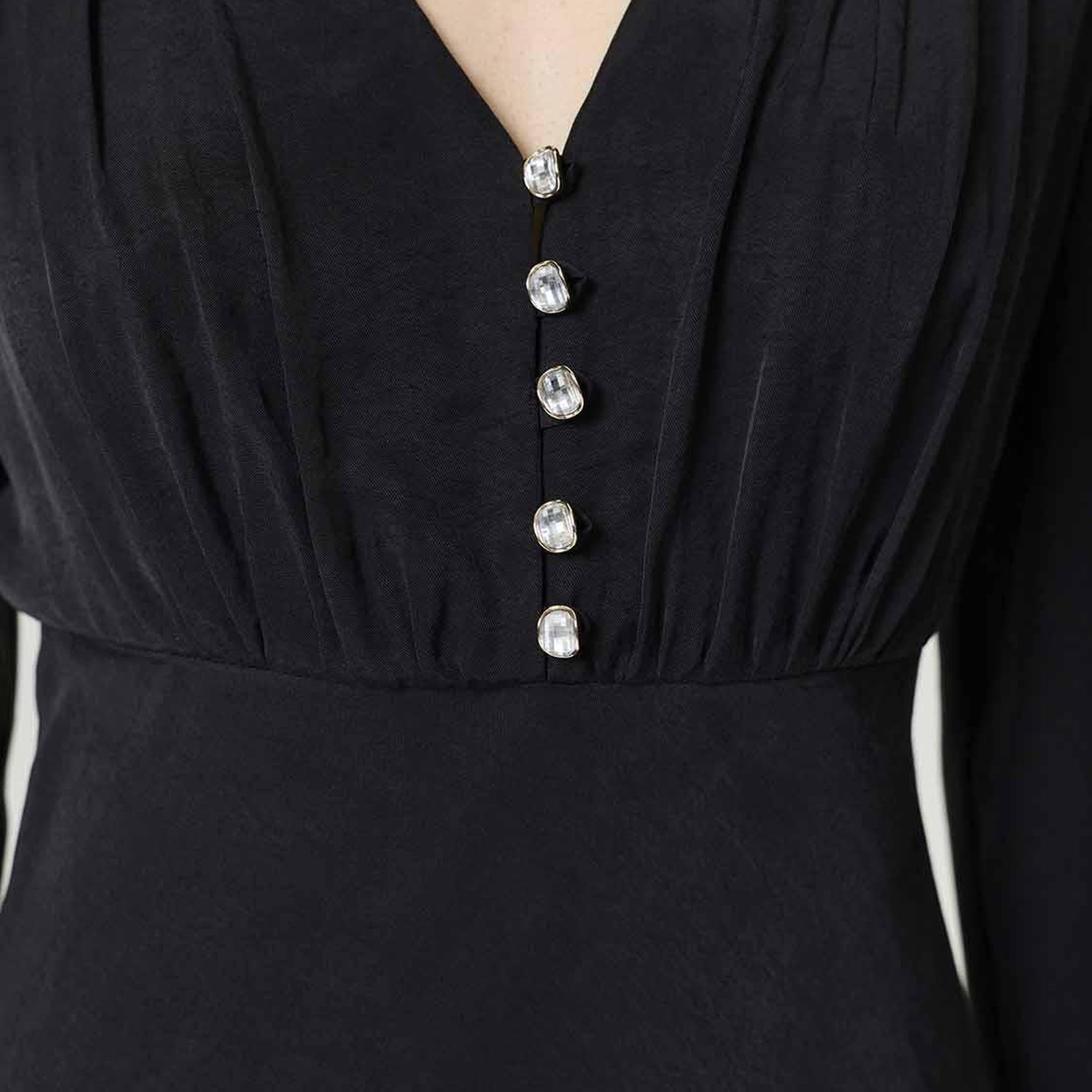 Kristal Düğme Aksesuarlı Maxi Elbise