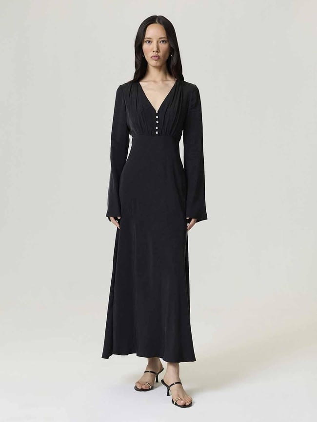  Kristal Düğme Aksesuarlı Maxi Elbise