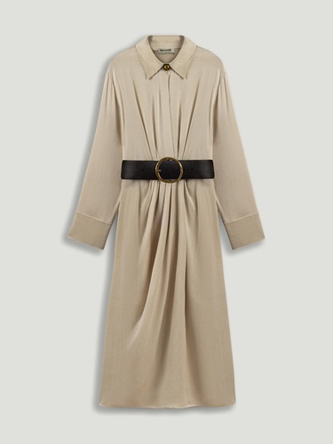  Drape Detaylı Kemerli Maxi Elbise