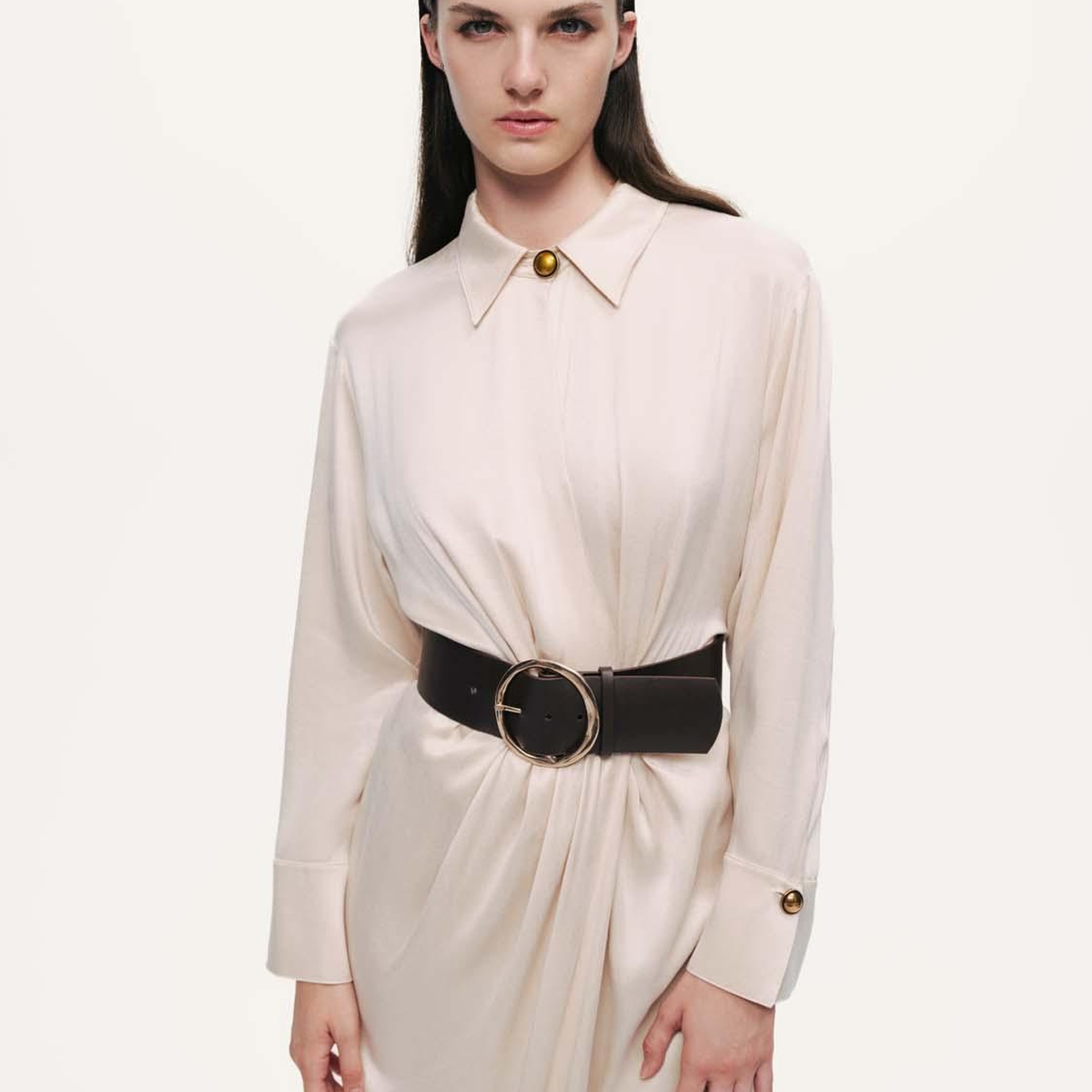 Drape Detaylı Kemerli Maxi Elbise