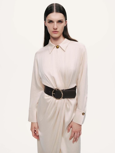  Drape Detaylı Kemerli Maxi Elbise