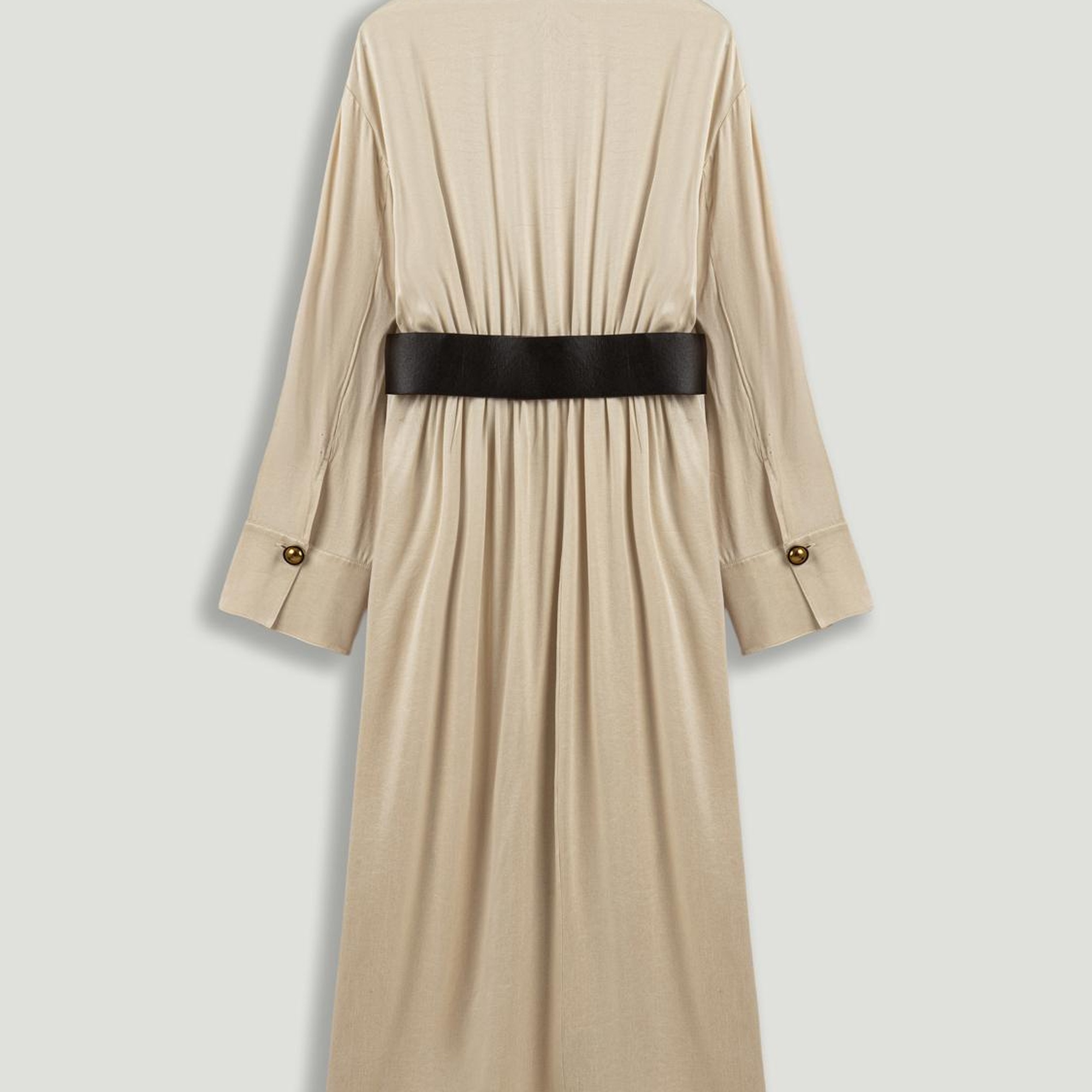 Drape Detaylı Kemerli Maxi Elbise