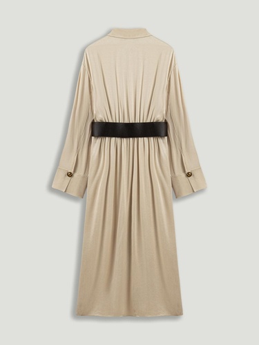  Drape Detaylı Kemerli Maxi Elbise