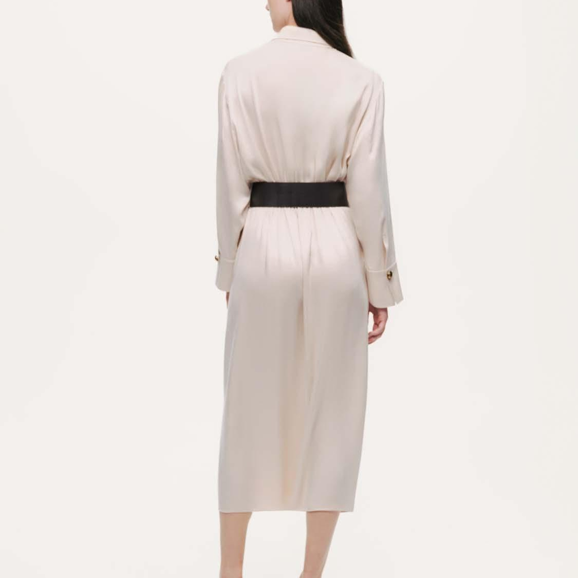 Drape Detaylı Kemerli Maxi Elbise