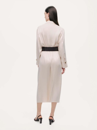  Drape Detaylı Kemerli Maxi Elbise