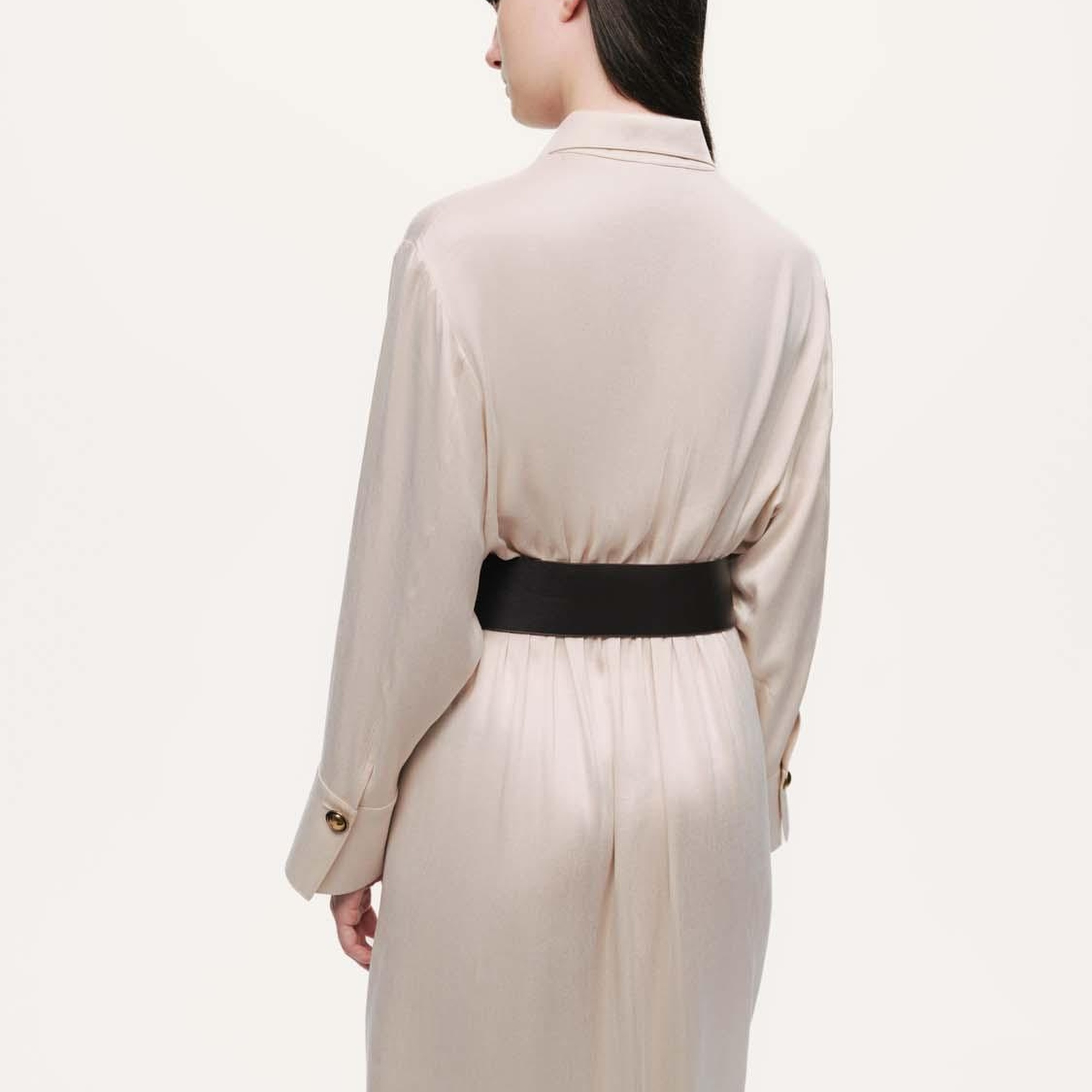 Drape Detaylı Kemerli Maxi Elbise