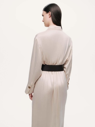  Drape Detaylı Kemerli Maxi Elbise