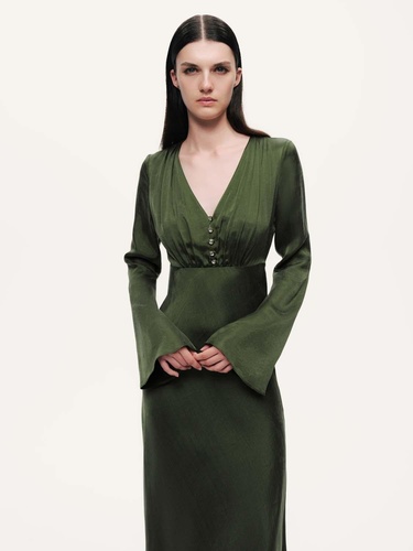  Kristal Düğme Aksesuarlı Maxi Elbise