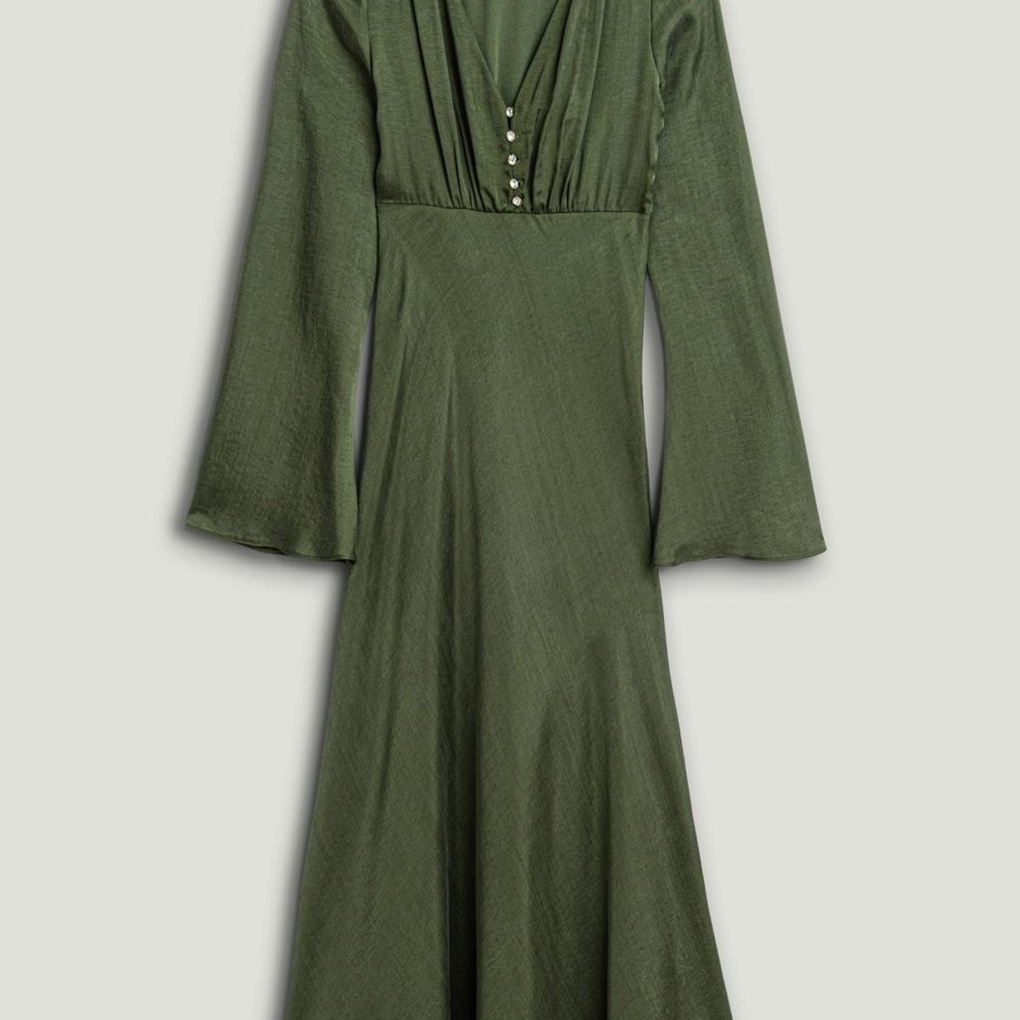 Kristal Düğme Aksesuarlı Maxi Elbise