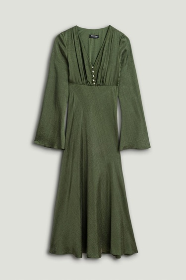  Kristal Düğme Aksesuarlı Maxi Elbise