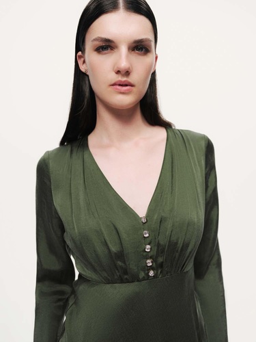  Kristal Düğme Aksesuarlı Maxi Elbise