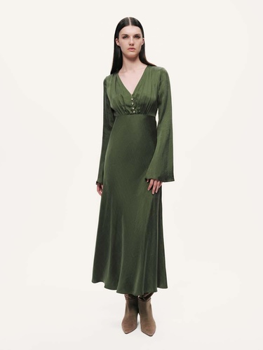  Kristal Düğme Aksesuarlı Maxi Elbise