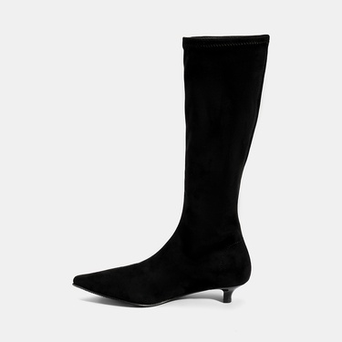  Kadın Siyah Sivri Burunlu Topuklu Stretch Çizme