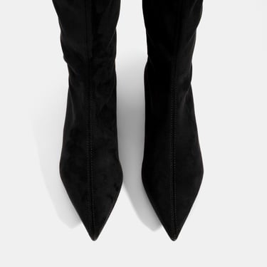  Kadın Siyah Sivri Burunlu Topuklu Stretch Çizme