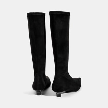  Kadın Siyah Sivri Burunlu Topuklu Stretch Çizme