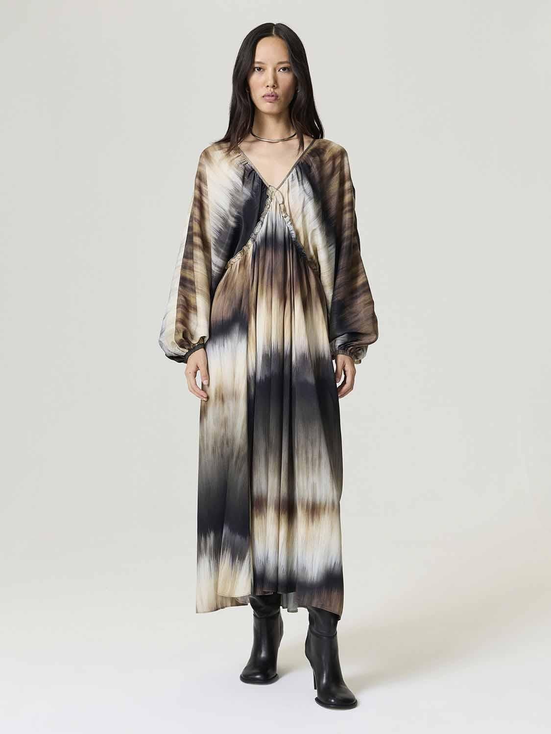 Batik Desenli Maxi Elbise