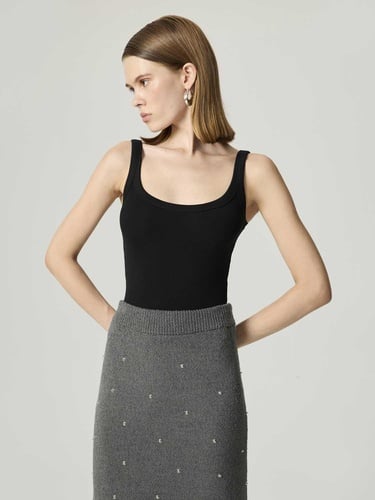  Taş Detaylı Triko Maxi Etek