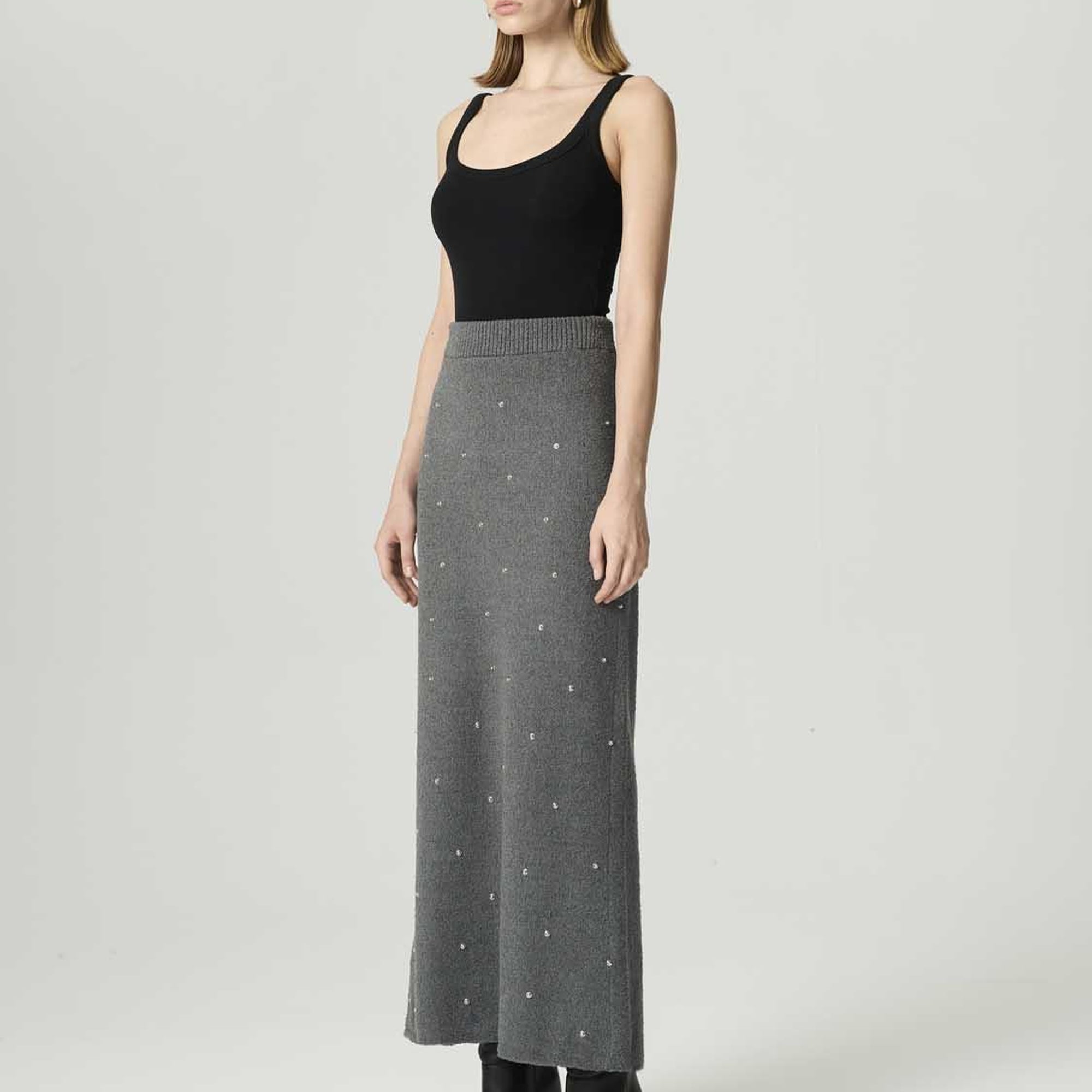 Taş Detaylı Triko Maxi Etek