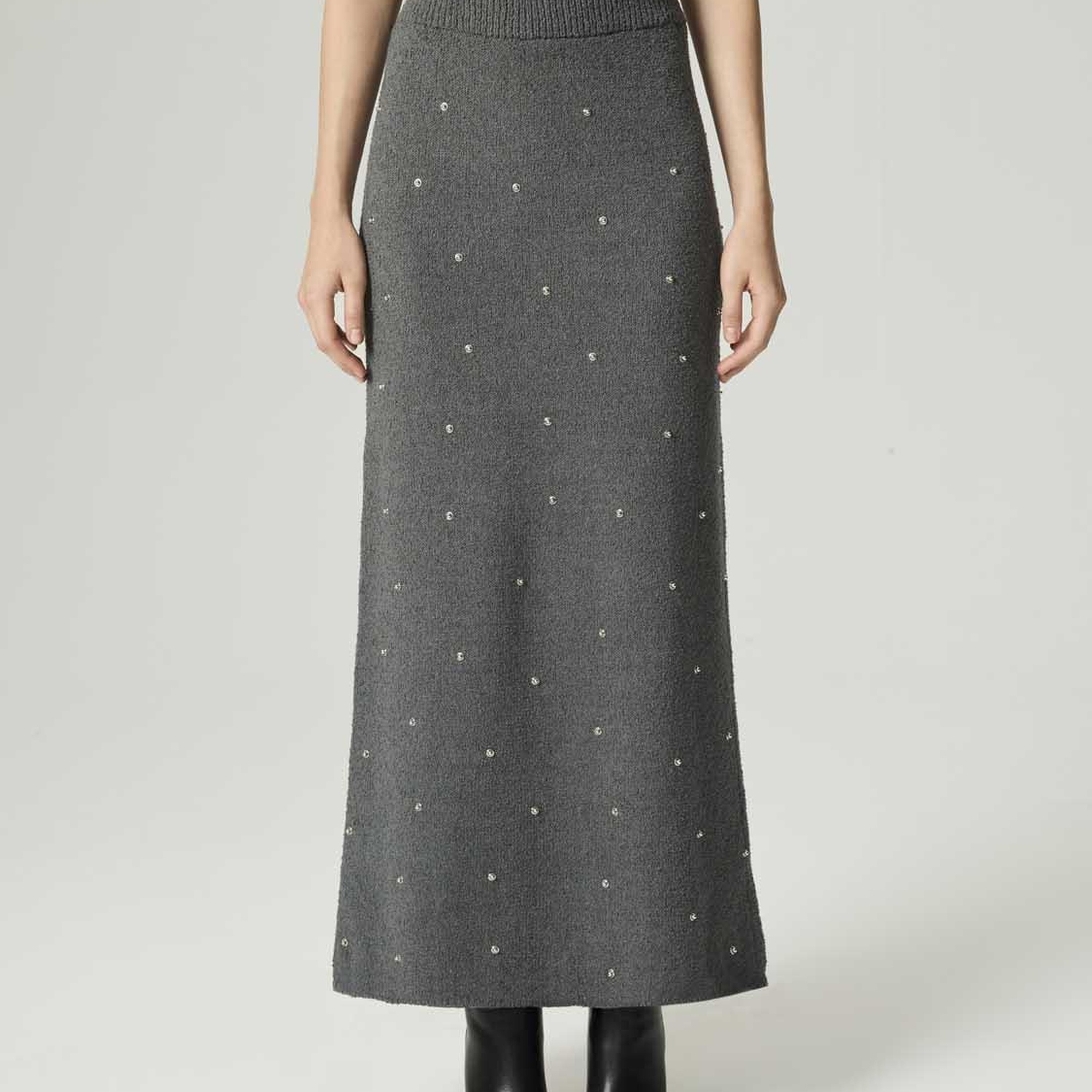 Taş Detaylı Triko Maxi Etek