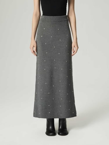  Taş Detaylı Triko Maxi Etek