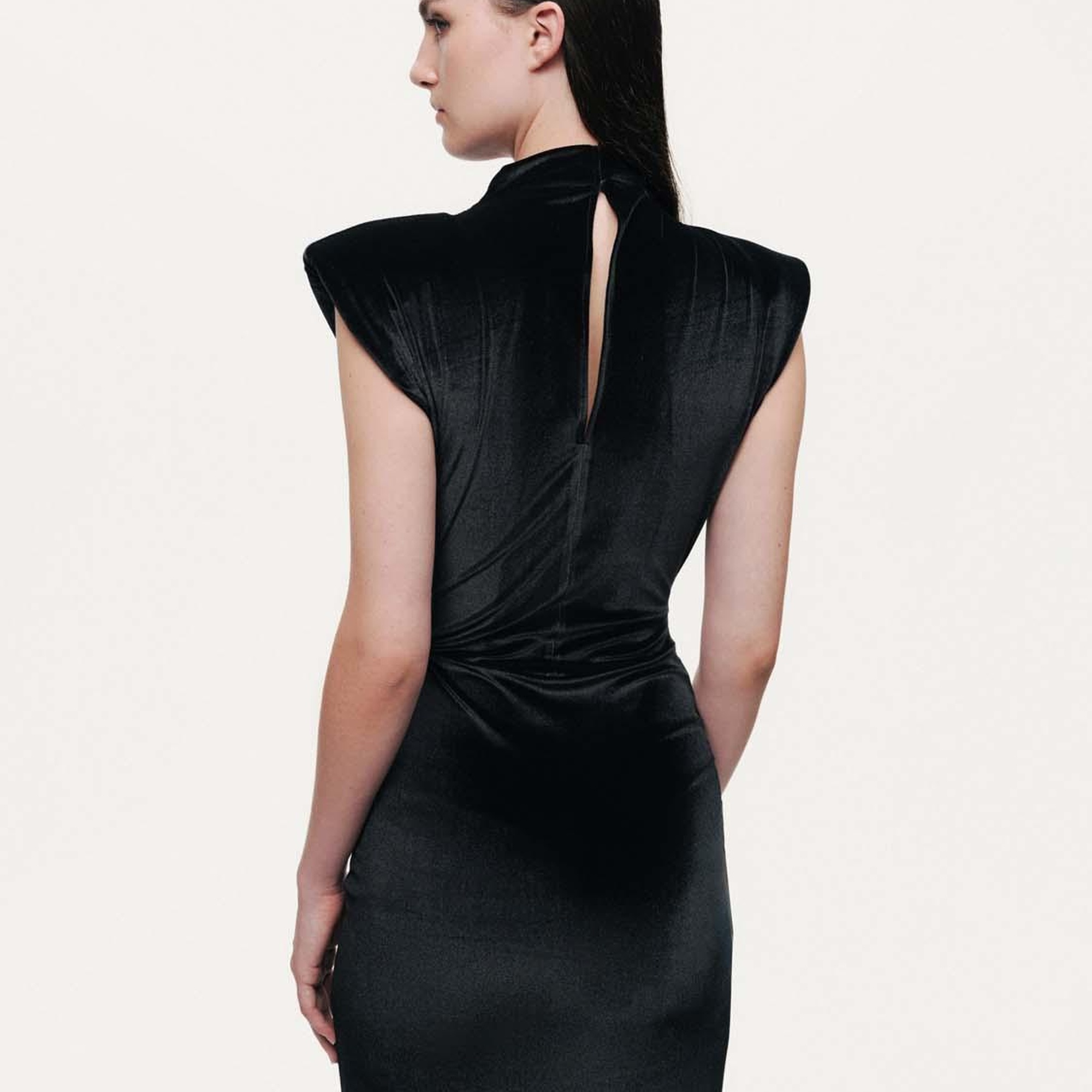 Drape Detaylı Midi Kadife Elbise