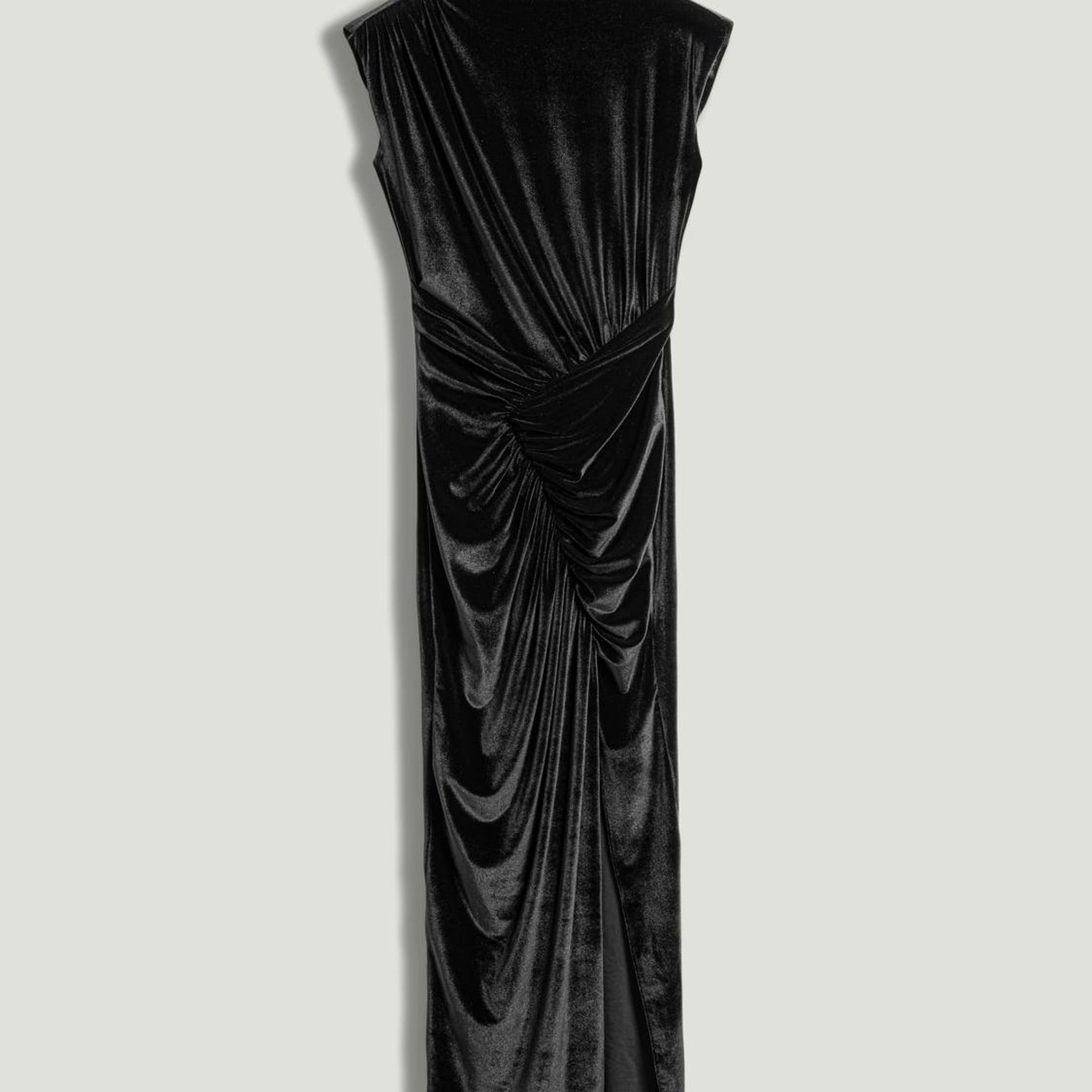 Drape Detaylı Midi Kadife Elbise