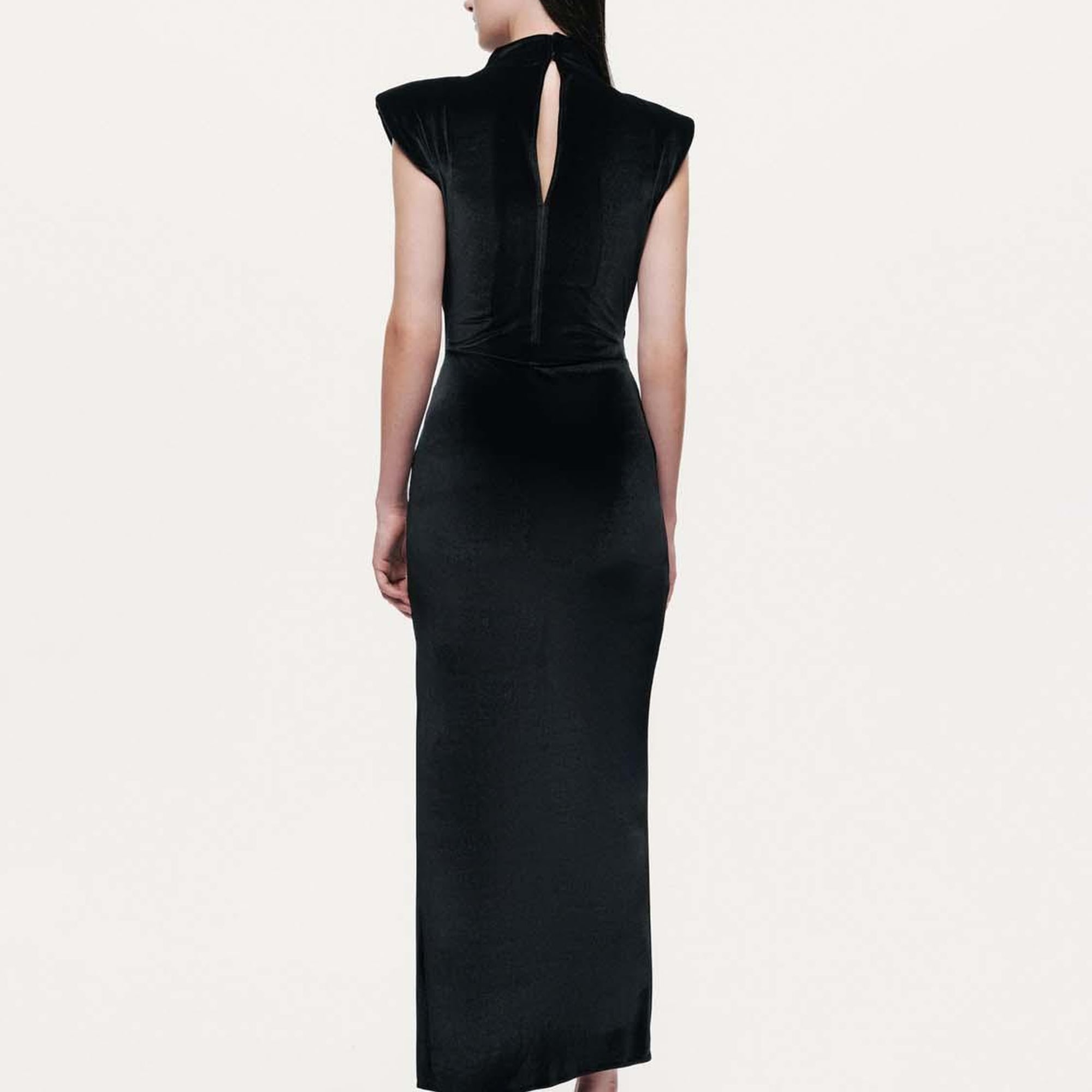 Drape Detaylı Midi Kadife Elbise