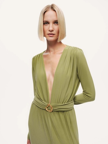  Bel Aksesuar Detaylı Maxi Elbise