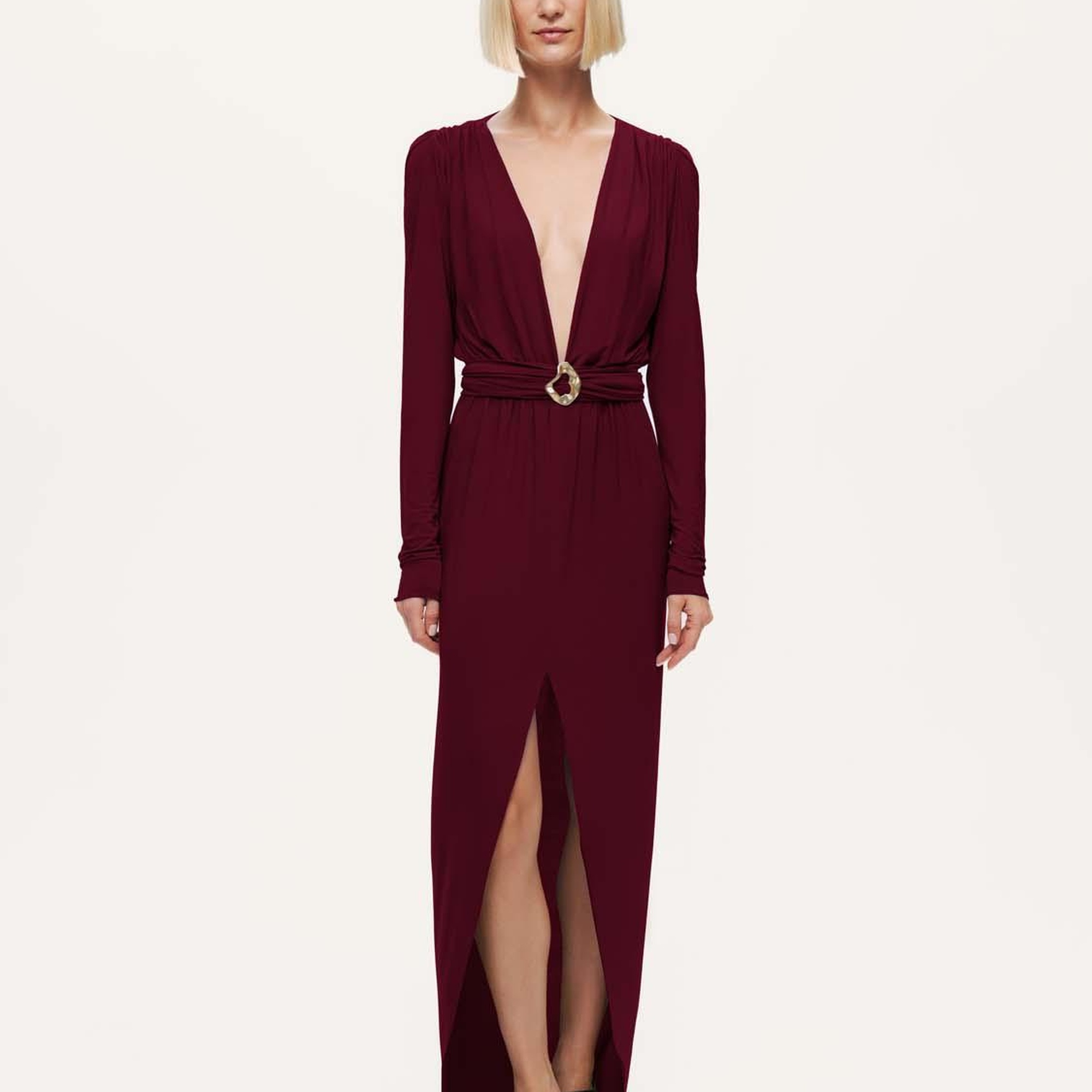 Bel Aksesuar Detaylı Maxi Elbise