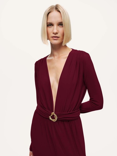  Bel Aksesuar Detaylı Maxi Elbise