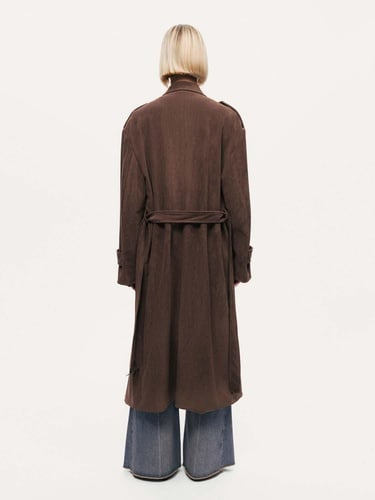  Kemerli Süet Maxi Trençkot