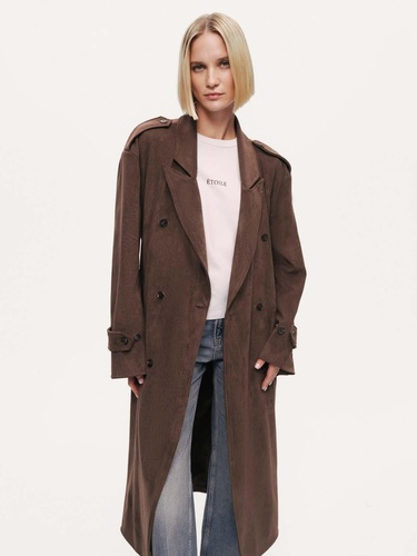  Kemerli Süet Maxi Trençkot