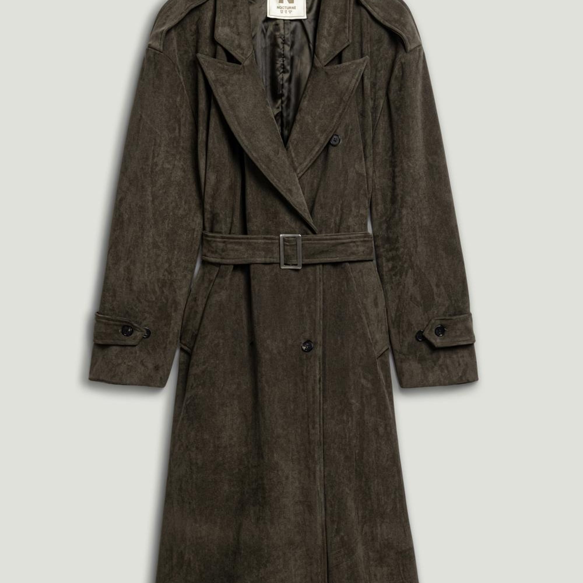 Kemerli Süet Maxi Trençkot