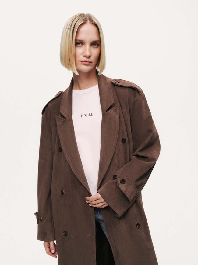  Kemerli Süet Maxi Trençkot